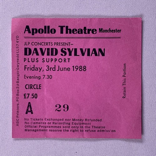 Japan david sylvian ticket - david,