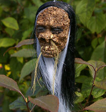 BLACK AND WHITE LONG HAIRED  SHRUNKEN HEAD CAR MIRROR DANGLE GOTH 50s 