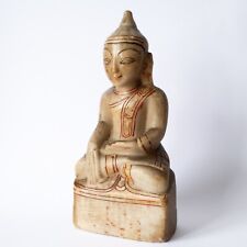 Antique Burmese Alabaster Marble Statue Buddha Shakyamuni in Bhumisparsha Mudra
