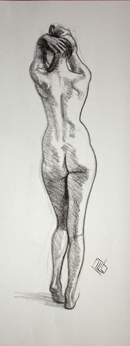 Original female charcoal - charcoal, on