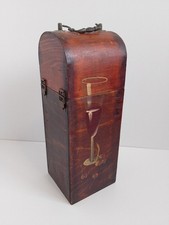 Vintage Box Wine Bottle Carrying Case 13 1/2 In Tall  Hand Painted Wine Glass