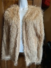 Boohoo Cream Ivory Beige 10 Eyelash Fringe Cardigan Gold