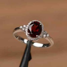 3.80 Ct Oval Cut Natural Garnet & Diamond Wedding Ring Real 14K White Gold Solid