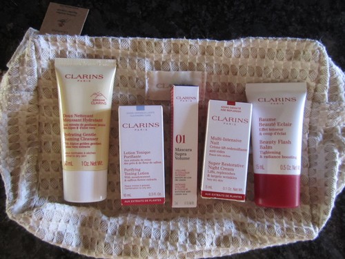 Clarins sample bundle and bag
