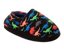 BOYS DINOSAUR MULTI COLOUR SLIP ON  HARD SOLE SLIPPERS KIDS UK SIZE 8-13