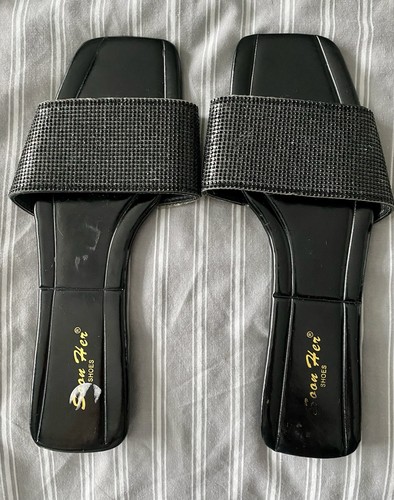Sparkly black slider sandal - sparkly,