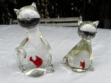 Pair Of Clear Murano Glass Cat