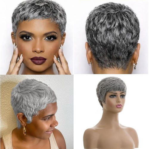 Short gray pixie wig human - 2",