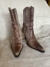 Dune Tan Ankle Boots Size 6 with Croc Effect Block Heel