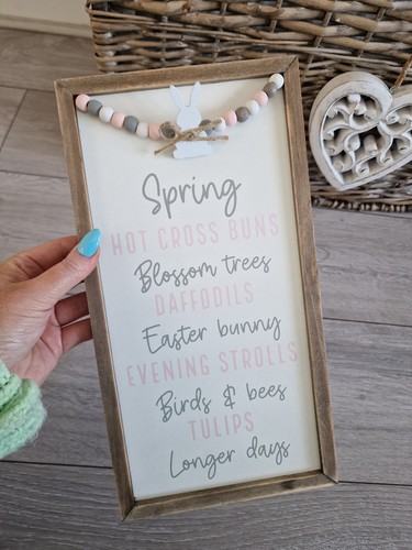Spring framed bunny pink grey - spring,