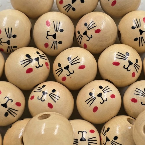 Cat face wooden - wooden, beads