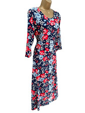 Cotton Traders UK Size 14 Dress Midi Maxi Navy Blue Red Floral 3/4 Sleeve
