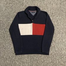 Tommy Hilfiger 1/4 Zip Knit Sweatshirt Navy 100% Cotton Jumper Ladies Medium