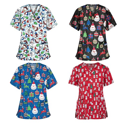 Christmas scrubs women shirts - women,