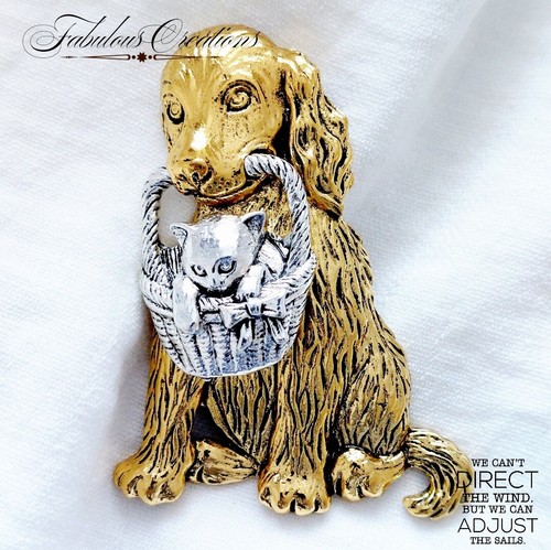 Realistic cat dog brooch - &,
