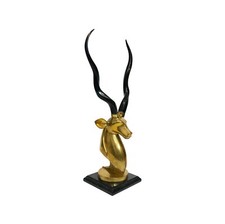 Brass Antelope Head Sculpture 1970s Vintage Hollywood Regency Karl Springer
