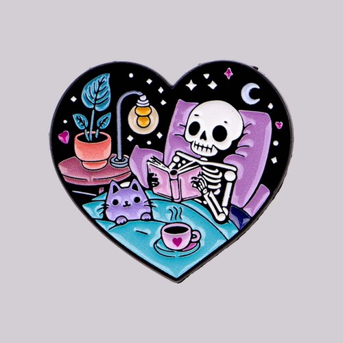 Skeleton and cat reading - skeleton,