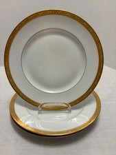 3 Raynaud Limoges AMBASSADOR DINNER PLATES Gold Encrusted 10 1/8"