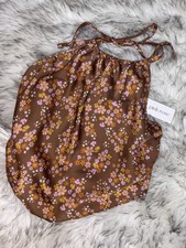 PINK ROSE NWT Brown Ditzy Floral Groovy Retro Halter Crop Top 90’s Style Size L