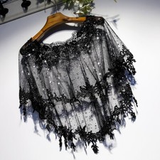 Ladies Glitter Lace Mesh Cape Shawl Flower Sheer Cloak Evening Elegant Cocktail