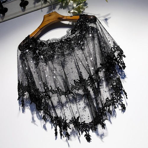 Ladies glitter lace mesh cape - glitter,