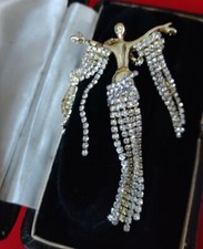 Vintage Art Deco Style Dancing Lady Goldtone Crystal Rhinestones Brooch Pin 