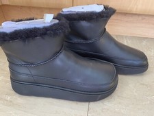 Fitflop UK 6.5 Gen FF Ultra Mini Sherling Lined Leather Boots Black