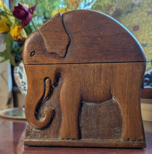 Vintage Hand-Carved Wooden Elephant Cigarette Box from India holds 20 cigarettes
