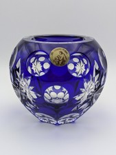 Vintage The Crystal Studio Tutbury Blue Cut-to-Clear Crystal Glass Vase 