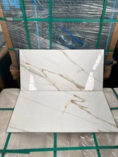 CUT SAMPLE White Marble Effect Wall Floor Gloss Porcelain 300X600 Bathroom Tile