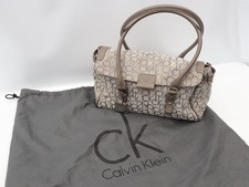 Calvin Klein Monogram Shoulder Bag Canvas Jacquard Tote Grey Medium