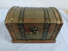 Vintage Wooden Pirate Treasure Chest Box Trinket Keepsake Storage Case with Lock