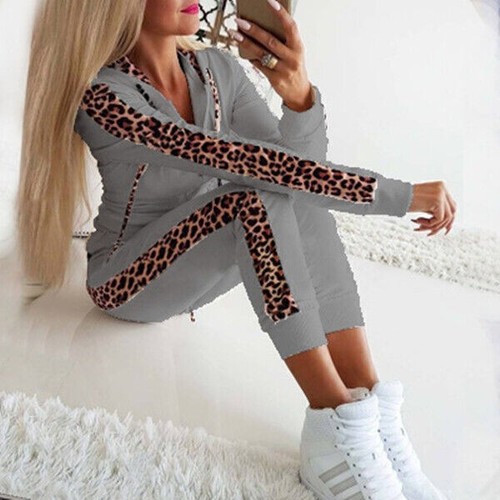 Ladies leopard 2pcs tracksuit - leopard,