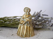 Vintage or Antique Old Lady Detailed Brass Bell, Rare Heavy Brass Bell