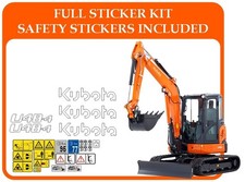 Kubota U48-4 Mini Digger Sticker Kit . FULL DECAL KIT WITH SAFETY STICKERS