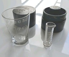 Antique Leather Cased Hand Etched Medicine Glass & Minim Measure. London c1901
