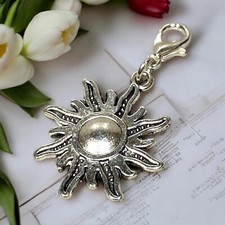 Silver Sun Clip On Charm, Silver Plated Lobster Clasp, Bag or Bracelet Charm