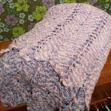 Very Long Purple Knitted Ombre Two Tone Blanket Sofa Throw