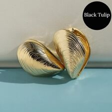 Earrings Gold Shell Mussel Retro Style Whimsical Seashell Beach Holiday Marine