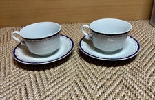 2 x coffee/Tea Cup & Saucer Fine Bone China Regal Blue Gold Beautiful Elegant