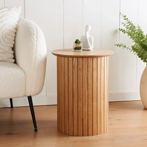 Oak effect round side table - oak,