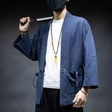 Yukata Linen Cotton Top Jacket Outdress Coat Shirt Men Japanese Kimono Cardigan