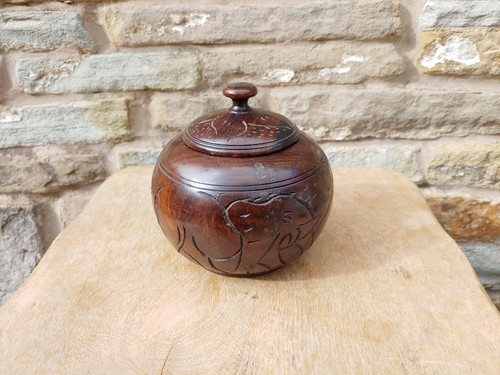 African carved hardwood lidded - carved,
