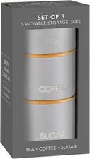 Stunning Stackable Tea Coffee Sugar Storage Jars 3Pk Storage Kitchen Food