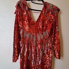 SHOMAX originals Drag queen  Red/silver sequin Long dress VINTAGE