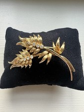 Vintage Trifari Gold-Tone Brooch with  Rhinestones &Textured Petal Design, c1950
