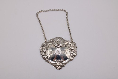 Silver brandy decanter label - silver,