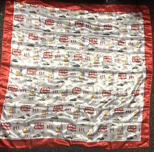 Vintage 90s Dead Stock London Scarf Satin 97x 100cm Big Ben Buses Black Cabs