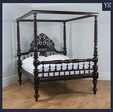 Antique 5ft 8” Victorian Anglo-Indian Colonial Raj King Size Four Poster Bed