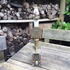 Vintage Brass Badge Thatchers Draught Cider Porcelain Hunting Scene Pump Handle